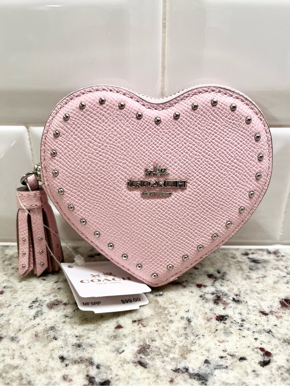 Coach Studded Heart Coin Case NWT